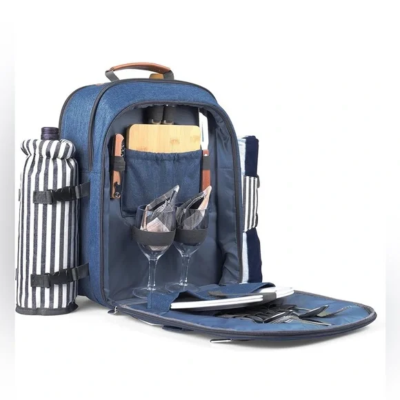 Sunflora Insulated Picnic Backpack for 2 Person Bag with Cooler Compartment Blue - Picture 3 of 10